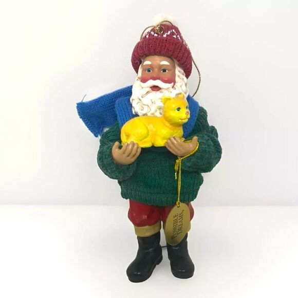 Possible Dreams Santa Holding Cat Meowy Christmas Ornament 7" Clothtique 2000 - Picture 1 of 8